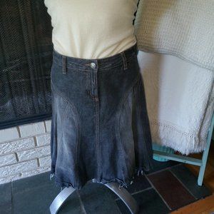 Metro 7 Vintage Unique High Low Raw Hem A-line Denim Skirt 2
